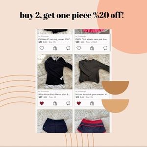 buy 2, get one piece 20% off!!